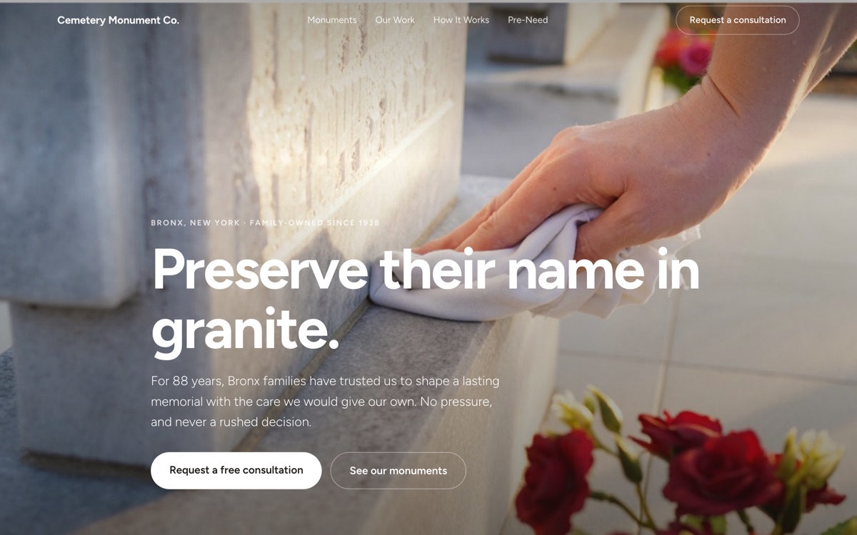 Cemetery Monument Co website preview