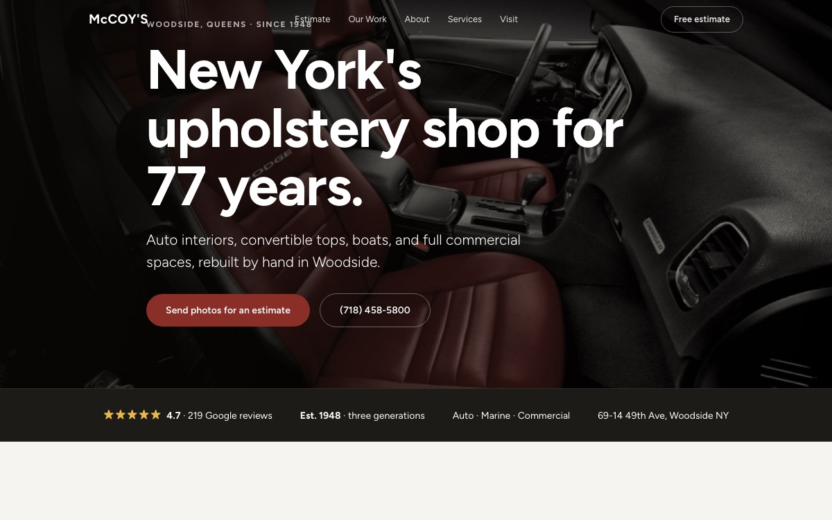 McCoy's Upholstery website preview